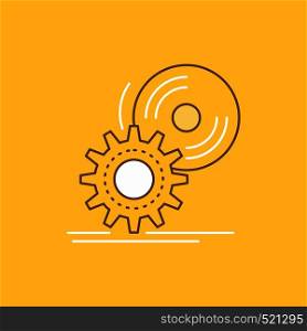 cd, disc, install, software, dvd Flat Line Filled Icon. Beautiful Logo button over yellow background for UI and UX, website or mobile application. Vector EPS10 Abstract Template background