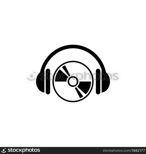 CD DVD with Headphones. Flat Vector Icon. Simple black symbol on white background. CD DVD with Headphones Flat Vector Icon