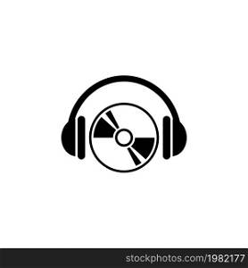 CD DVD with Headphones. Flat Vector Icon. Simple black symbol on white background. CD DVD with Headphones Flat Vector Icon