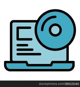 Cd software icon outline vector. Build work. Monitor code color flat. Cd software icon vector flat