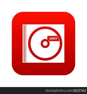 CD with danger lettering icon digital red for any design isolated on white vector illustration. CD with danger lettering icon digital red