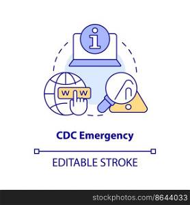 CDC emergency concept icon. Response officials information. Way to stay tuned abstract idea thin line illustration. Isolated outline drawing. Editable stroke. Arial, Myriad Pro-Bold fonts used. CDC emergency concept icon