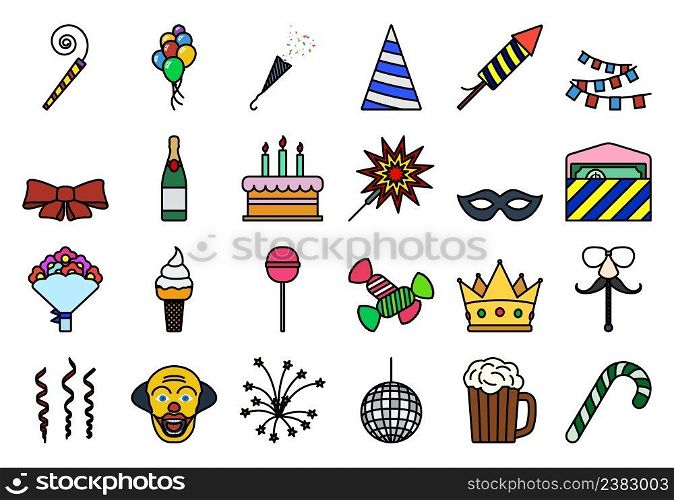 Ce≤bration Icon Set. Editab≤Bold Outli≠With Color Fill Design. Vector Illustration.