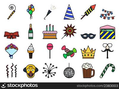 Ce≤bration Icon Set. Editab≤Bold Outli≠With Color Fill Design. Vector Illustration.