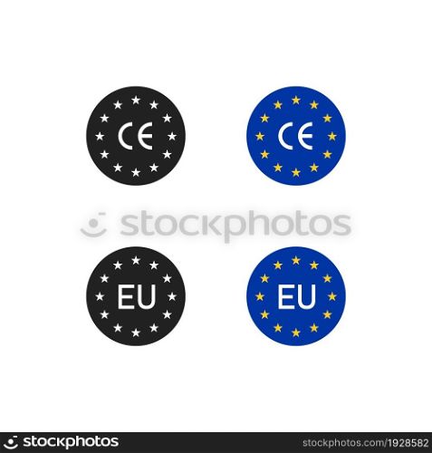 CE mark, eu icon logo. Europe sign, europian flag symbol. Euro sertificate in vector flat style.