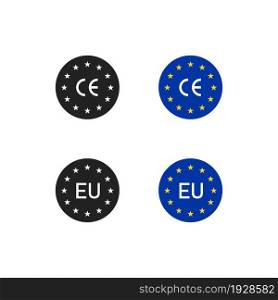 CE mark, eu icon logo. Europe sign, europian flag symbol. Euro sertificate in vector flat style.