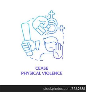 Cease physical violence blue gradient concept icon. Stop abuse and harm. Dealing with lgbt issue abstract idea thin line illustration. Isolated outline drawing. Myriad Pro-Bold fonts used. Cease physical violence blue gradient concept icon