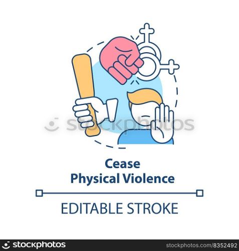 Cease physical violence concept icon. Stop abuse. Dealing with lgbt issue abstract idea thin line illustration. Isolated outline drawing. Editable stroke. Arial, Myriad Pro-Bold fonts used. Cease physical violence concept icon