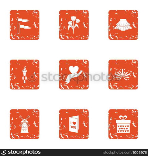 Cease to love icons set. Grunge set of 9 cease to love vector icons for web isolated on white background. Cease to love icons set, grunge style