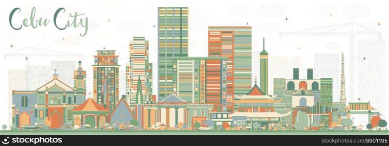 Cebu City Philippines Skyline with Color Buildings. Vector Illustration. Business Travel and Tourism Illustration with Modern Architecture.