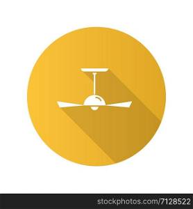 Ceiling fan yellow flat design long shadow glyph icon. Cooling device with propeller. Electric ventilator, air conditioner. Temperature regulating home appliance. Vector silhouette illustration