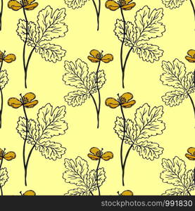 Celandine flowers seamless pattern. Vector fabric textile or wallpaper design. Yellow wild flowers pattern. Celandine flowers seamless pattern. Vector fabric textile or wallpaper design. Yellow wild flowers pattern.