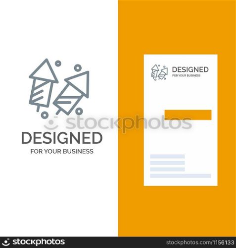 Celebrate, Christmas, Crackers, Diwali, Fireworks, New Year Grey Logo Design and Business Card Template