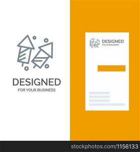 Celebrate, Christmas, Crackers, Diwali, Fireworks, New Year Grey Logo Design and Business Card Template