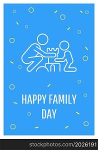 Celebrate family day postcard with linear glyph icon. Unconditional love. Greeting card with decorative vector design. Simple style poster with creative lineart illustration. Flyer with holiday wish. Celebrate family day postcard with linear glyph icon