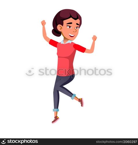 celebrate jumping teen girl. positive kid. active sport human. motion child. vector flat cartoon illustration. celebrate jumping teen girl vector