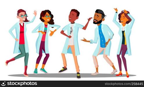 Celebrating Doctor s Day, Dancing Group Of Happy Doctors Vector. Isolated Illustration. Celebrating Doctor s Day, Dancing Group Of Happy Doctors Vector. Isolated Cartoon Illustration
