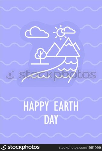 Celebrating Earth day blue postcard with linear glyph icon. Greeting card with decorative vector design. Simple style poster with creative lineart illustration. Flyer with holiday wish. Celebrating Earth day blue postcard with linear glyph icon