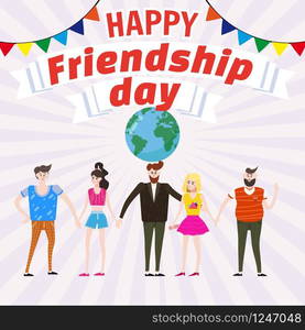 Celebrating Group of happy friends enjoying Friendship Day. Modern graphic. Cartoon style illustration for your design.. Celebrating Group of happy friends enjoying Friendship Day. Modern graphic. Cartoon style illustration for your design. Poster, baner, greeting card.