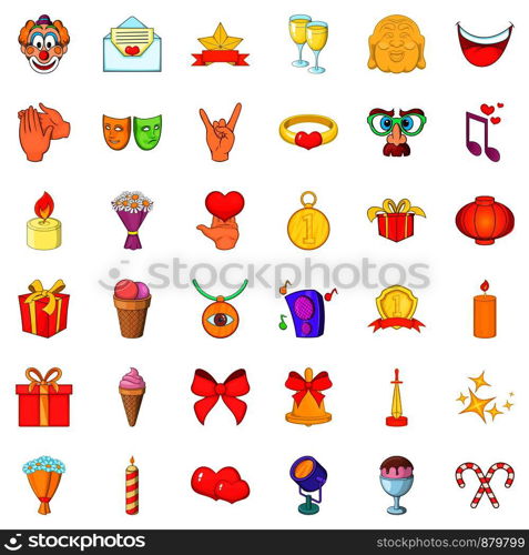 Celebrating icons set. Cartoon style of 36 celebrating vector icons for web isolated on white background. Celebrating icons set, cartoon style