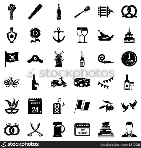 Celebrating icons set. Simple style of 36 celebrating vector icons for web isolated on white background. Celebrating icons set, simple style