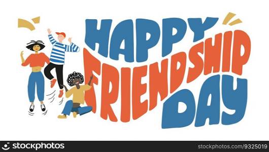 Celebrating International friendship day concept. Group of young positive teens