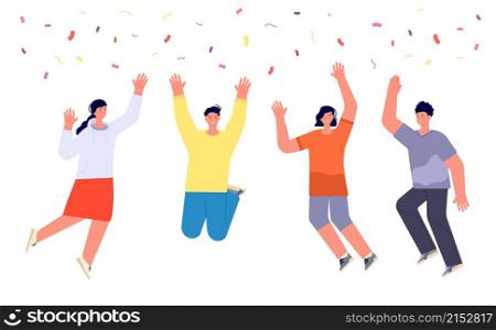 Celebrating modern people. Young happy person jumping up, winner crazy. Opening ceremony, friendship student or business success vector. Illustration celebration joy and jump, adult people happines. Celebrating modern people. Young happy person jumping up, winner crazy. Opening ceremony, friendship student or business success utter vector concept