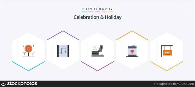 Celebration and Holiday 25 Flat icon pack including heart. love. music concert. wedding. holiday
