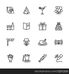 Celebration, anniversary or birth day party line icon set. Editable stroke vector, isolated at white background.