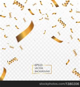Celebration background party decoration frame template with gold confetti. Isolated on white transparent background. Vector Illustration, eps 10