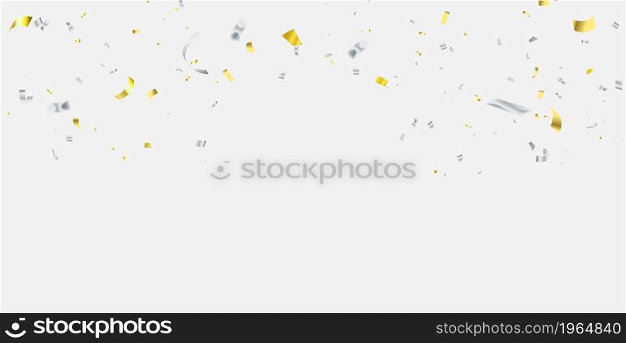 Celebration background template with elegant greeting card, gold ribbon and silver ribbon.