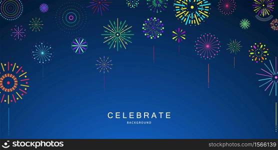 Celebration background template with fireworks ribbons. luxury greeting rich card.