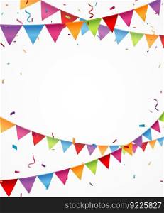 celebration background with bunting flags and confetti	