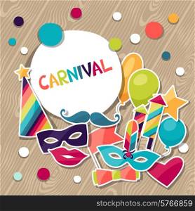 Celebration background with carnival stickers and objects.