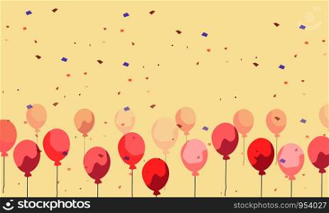 Celebration background. Yellow balloons floating in the air for party and festival.