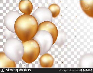 Celebration banner with gold confetti and balloons	