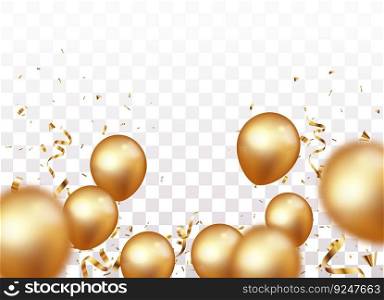 Celebration banner with gold confetti and balloons	
