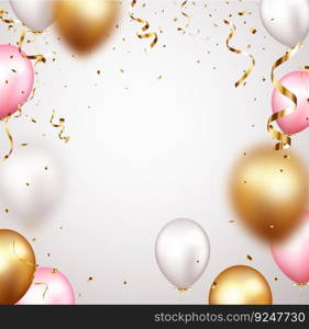 Celebration banner with gold confetti and balloons