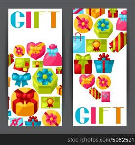 Celebration banners or flayers with colorful gift boxes. Celebration banners or flayers with colorful gift boxes.