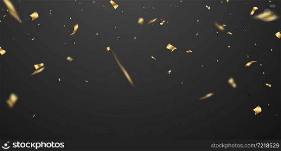 Celebration black background template with elegant greeting card confetti and gold ribbon