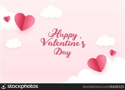 celebration card for valentines day with hearts and clouds
