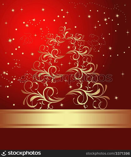 Celebration card with abstract christmas floral tree. Vector