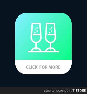 Celebration, Champagne Glasses, Cheers, Toasting Mobile App Button. Android and IOS Line Version