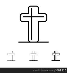 Celebration, Christian, Cross, Easter Bold and thin black line icon set