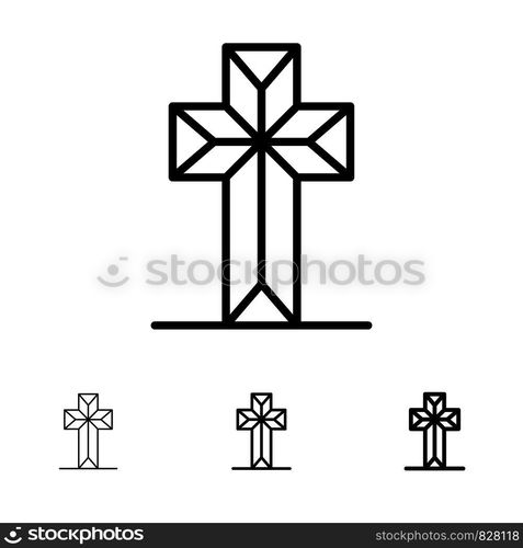 Celebration, Christian, Cross, Easter Bold and thin black line icon set