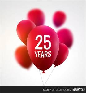 Celebration colorful background with red balloons. Anniversary 25th celebration realistic baloons.. Celebration colorful background with red balloons. Anniversary 25th celebration realistic baloons