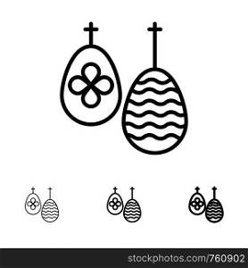 Celebration, Easter, Egg, Food Bold and thin black line icon set