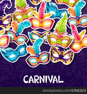 Celebration festive background with carnival masks stickers.. Celebration festive background with carnival masks stickers