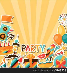 Celebration festive background with party sticker icons and objects.. Celebration background with party sticker icons and objects.
