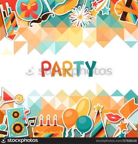 Celebration festive background with party sticker icons and objects.. Celebration background with party sticker icons and objects.